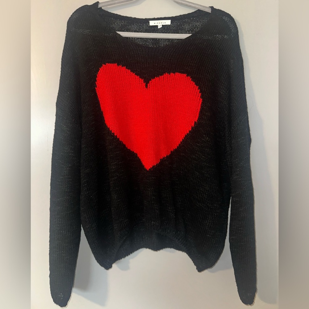 Miracle Black Sweater with Bold Red Heart